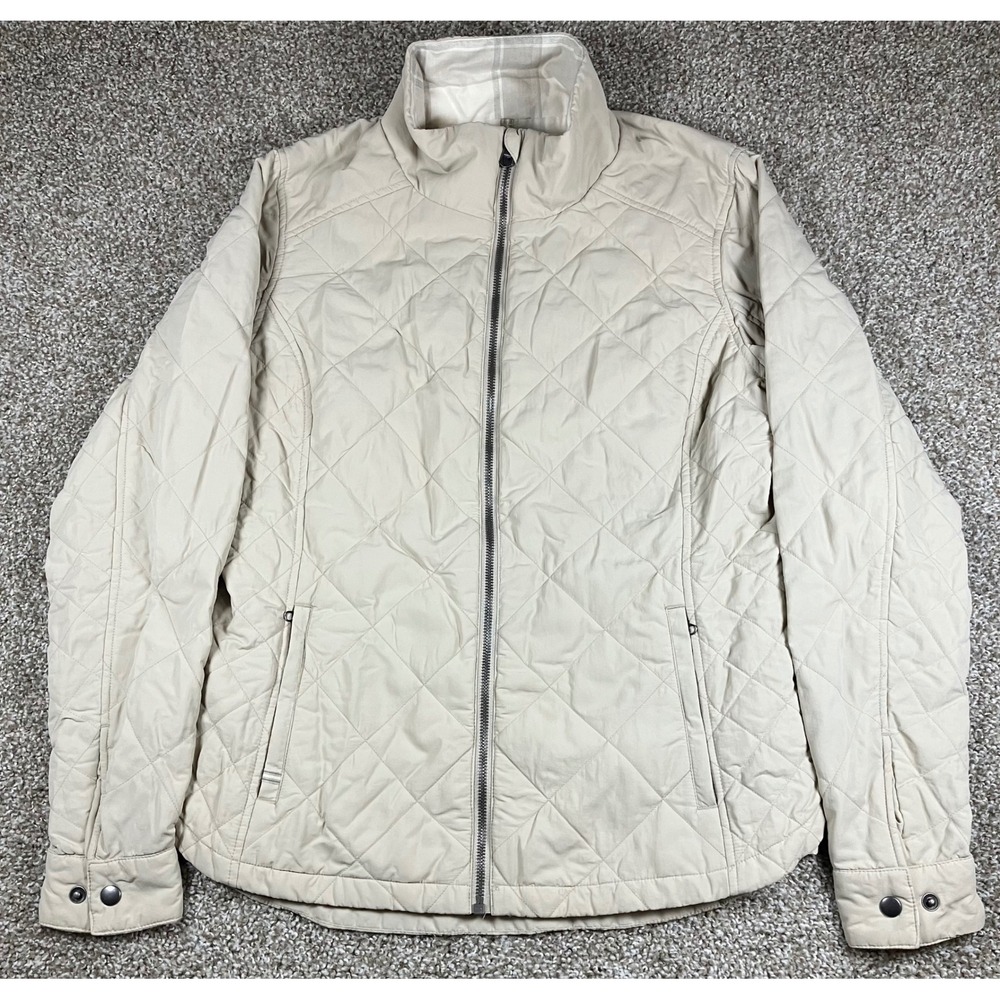Kuhl Womens Quilted Full Zip Stunner Jacket Cream Tan Plaid Lined Size Medium